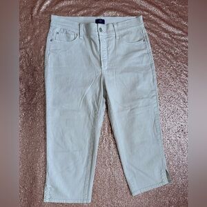 NYDJ CAPRI CROPPED WOMENS JEANS Size 10  Beige / Embroidered